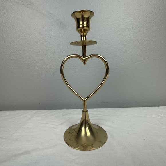 Hosley Other - Hosley International Vintage Brass Heart Candlestick Holder 8in Made in India